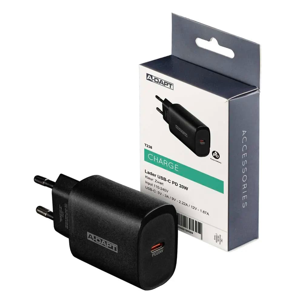 Home charger 20W 1x USB-C PD black