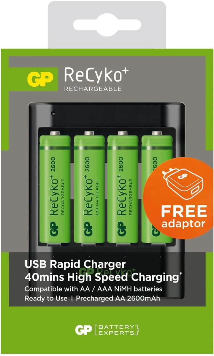 USB batterijlader GP U421 4 x ReCyko+ AA 2600 mAh