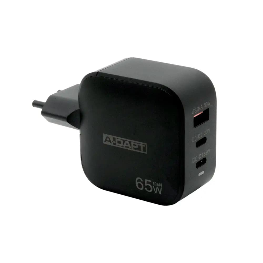 Home charger 65 W 2x USB-C PD USB QC 3.0 black