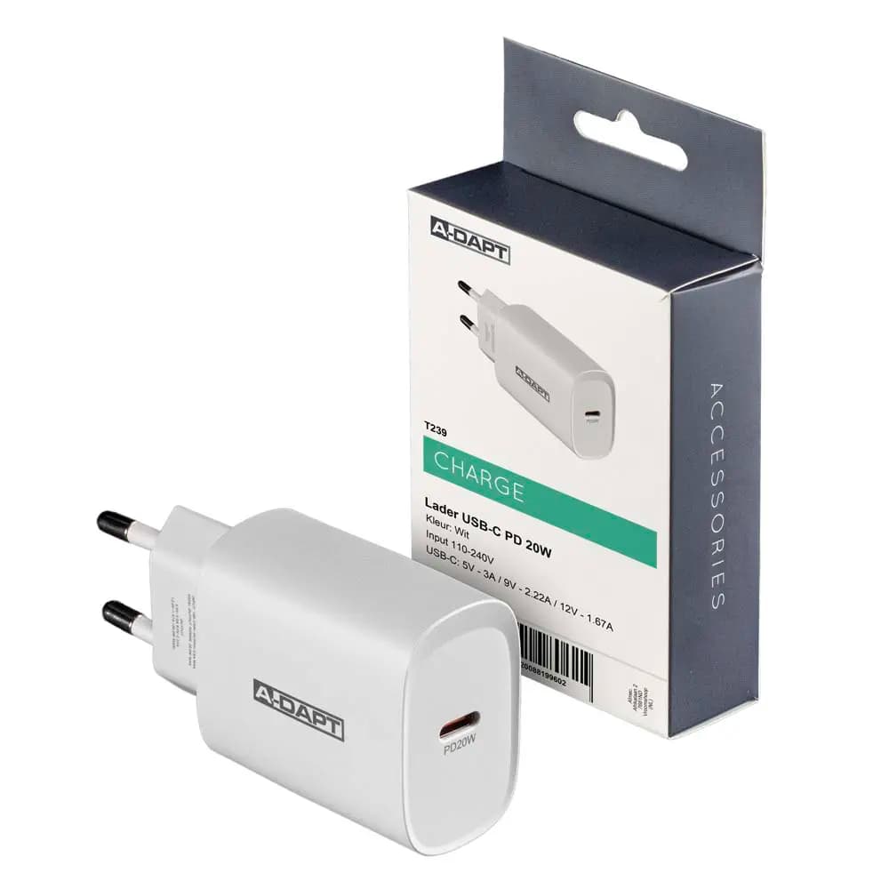 Home charger 20W 1x USB-C PD white