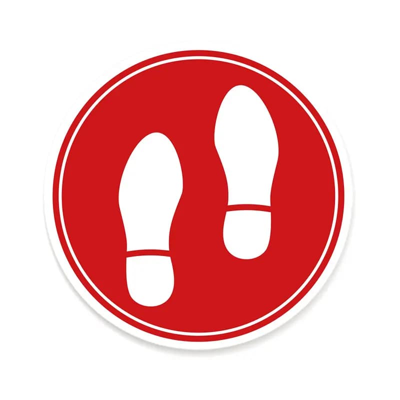 Bodenaufkleber rund rot "Footsteps