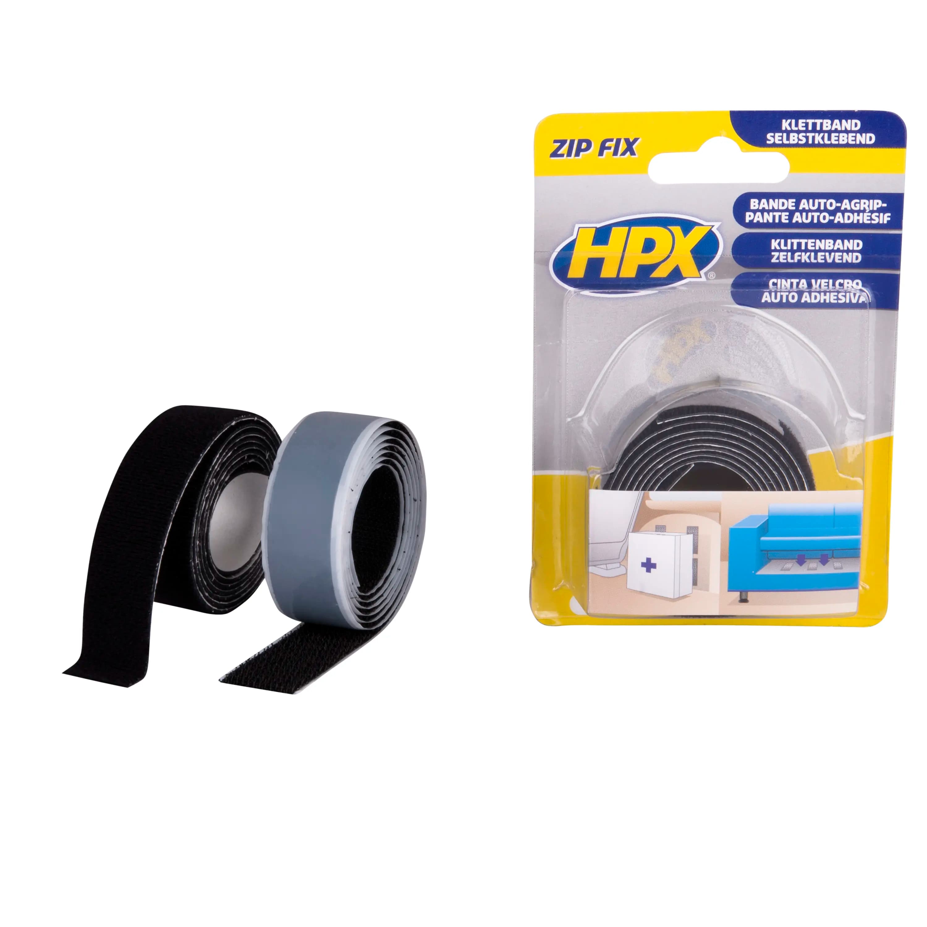 Zip fix Velcro (hook+loop) - black 2 x 20mm x 1m