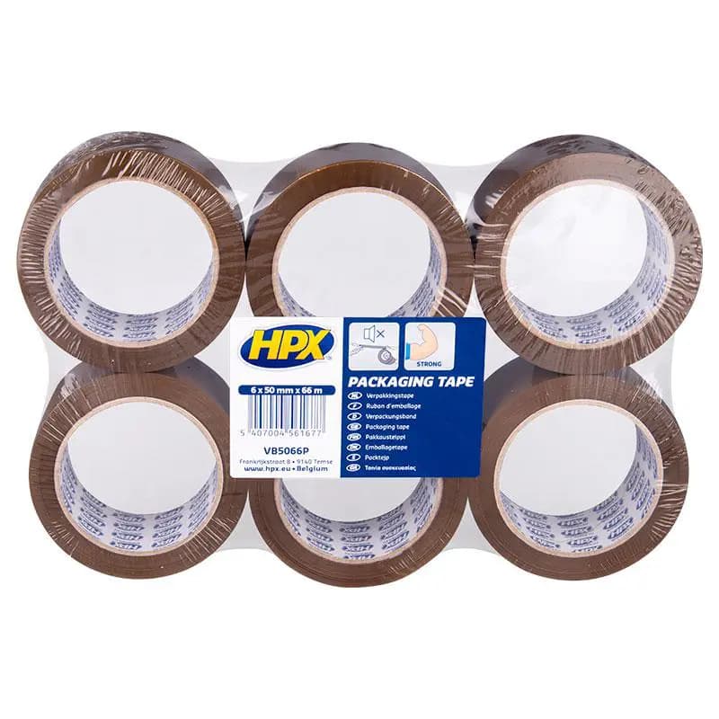 Packaging tape flat pack 6 rolls - brown 50 mm x 66 m