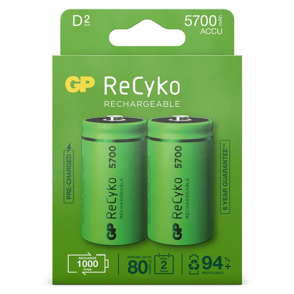 D Mono batterij Oplaadbaar GP NiMH 5700 mAh ReCyko 1,2V 2 stuks