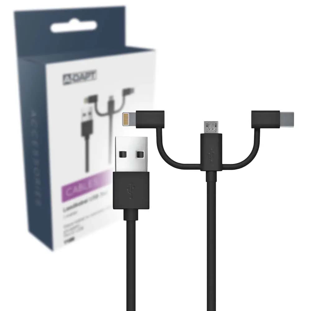 Data and charging cable USB 3in1 black