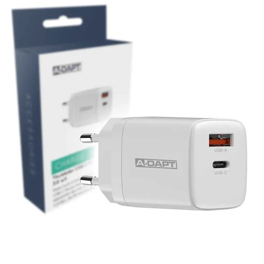 Home Charger USB-C PD 20W + USB QC 3.0 white