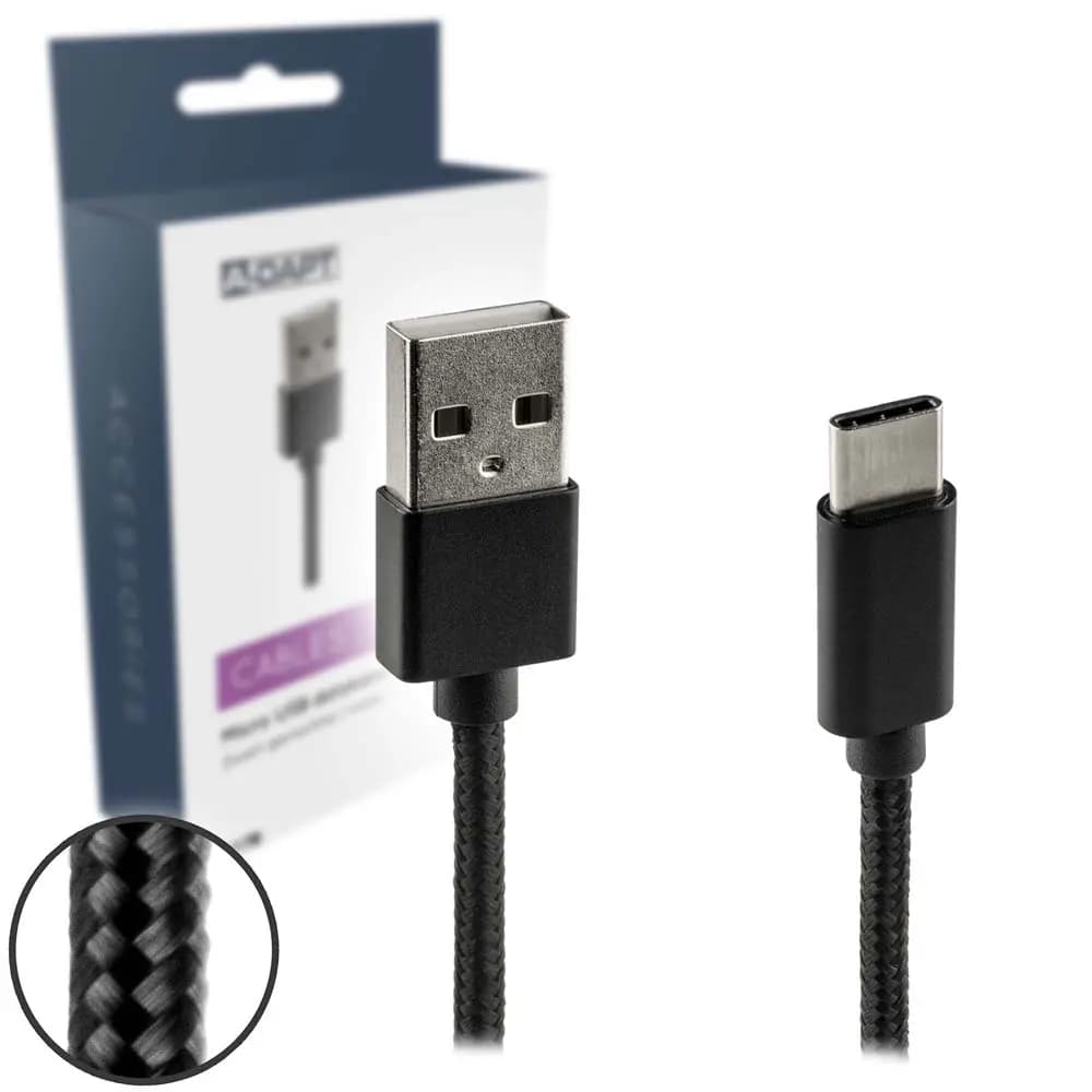 Data en laadkabel USB-C Nylon 2m zwart