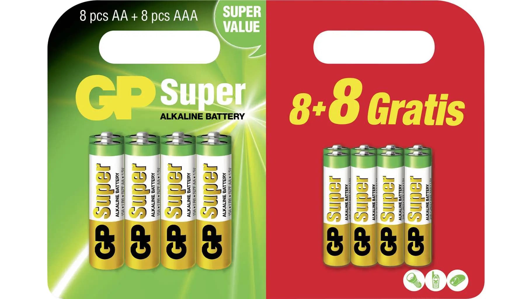 AA/AAA GP Alkaline Super 1,5V 8+8 pcs.
