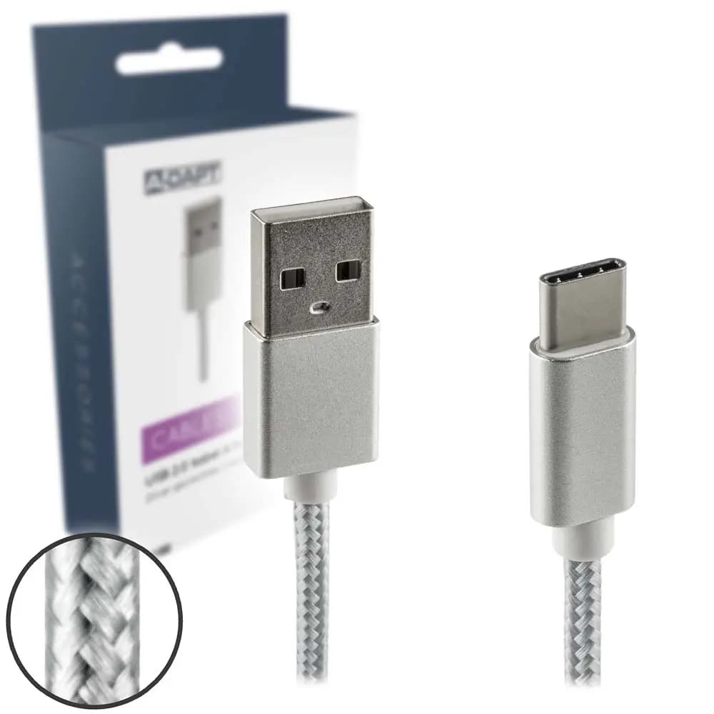 Data and charging cable USB-C Nylon 1m silver