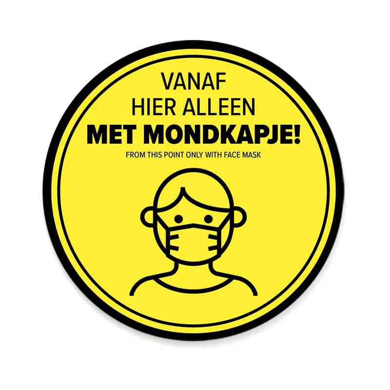 Window / Floor sticker round yellow "Mouth cap required"