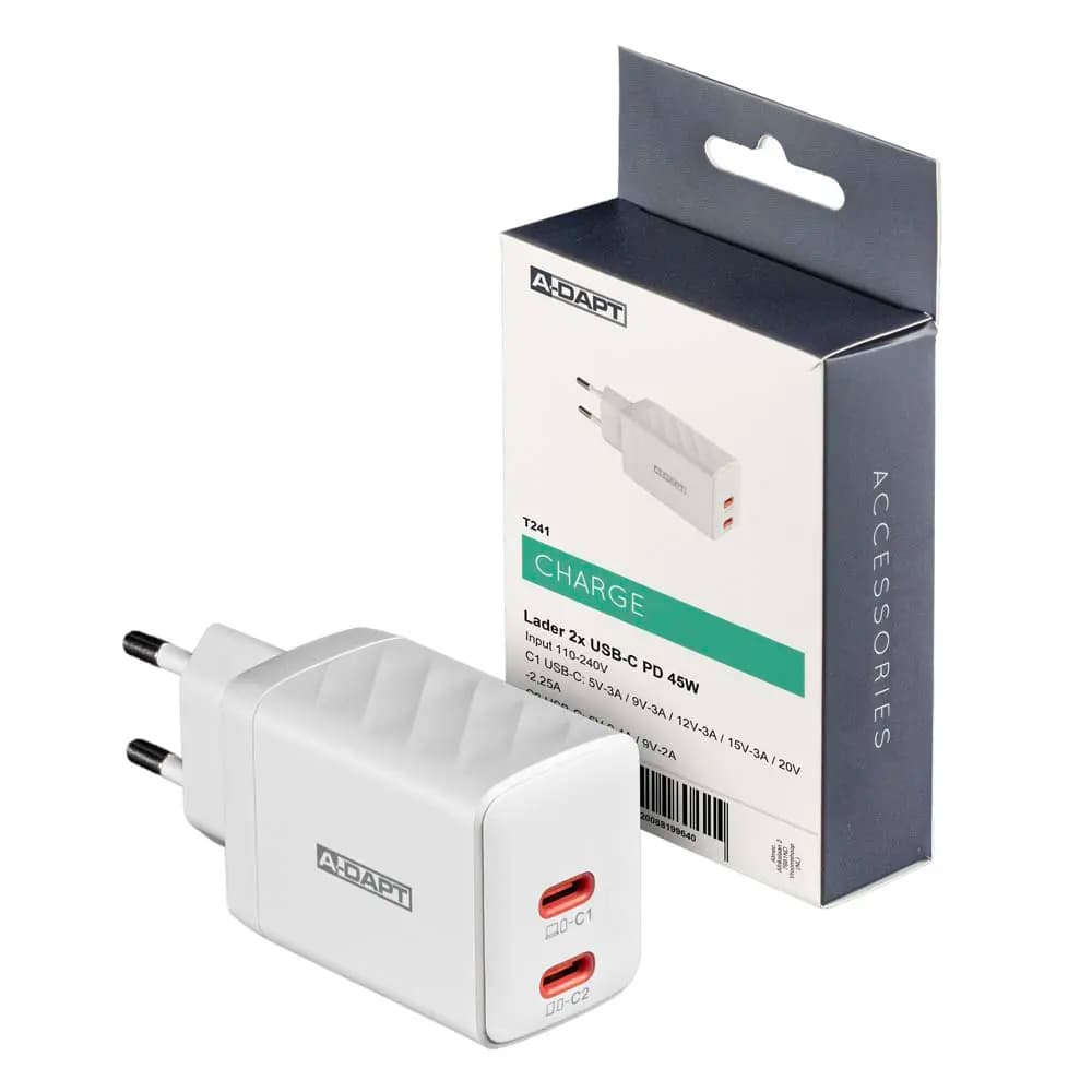 Home charger 45W 2x USB-C PD white