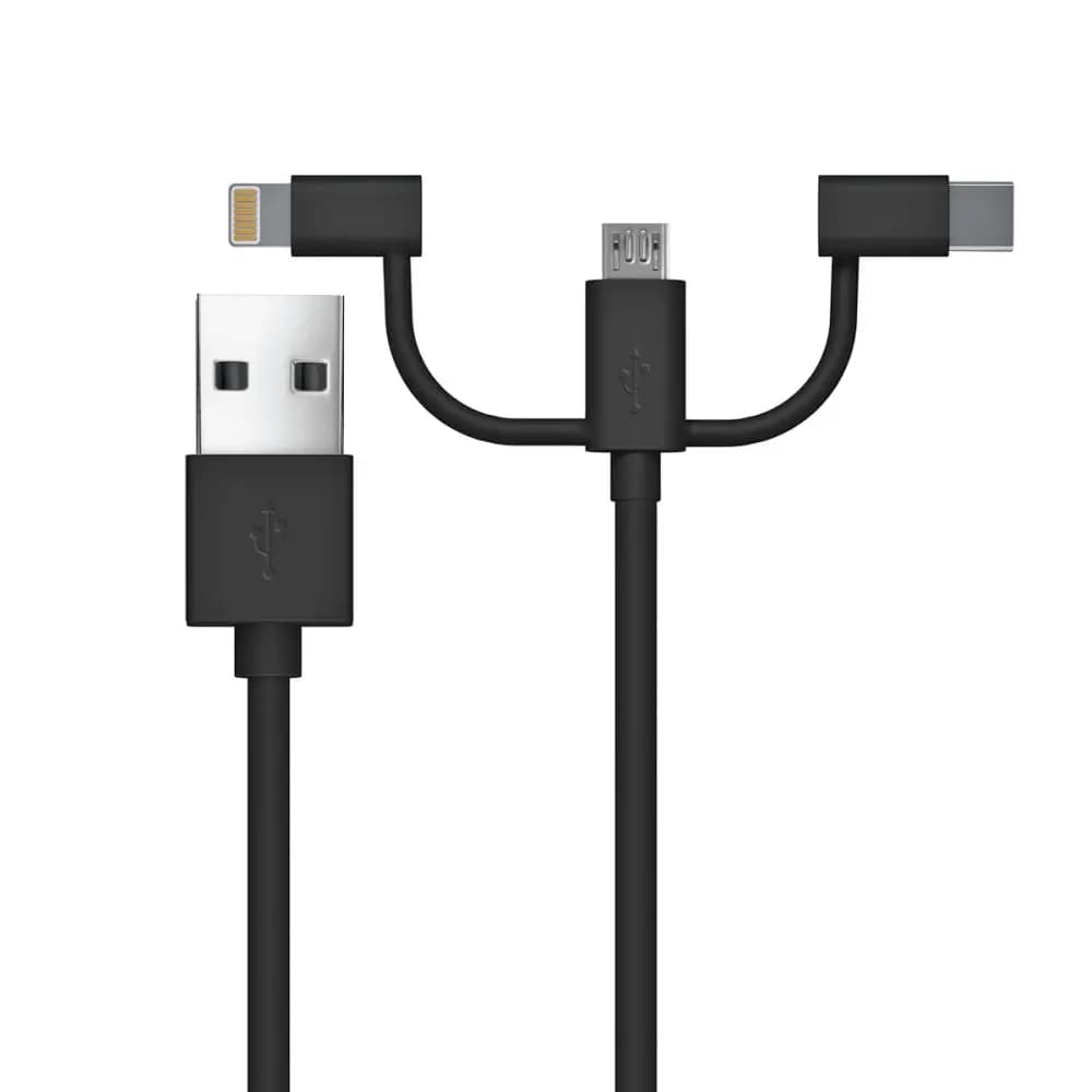 Data and charging cable USB 3in1 black