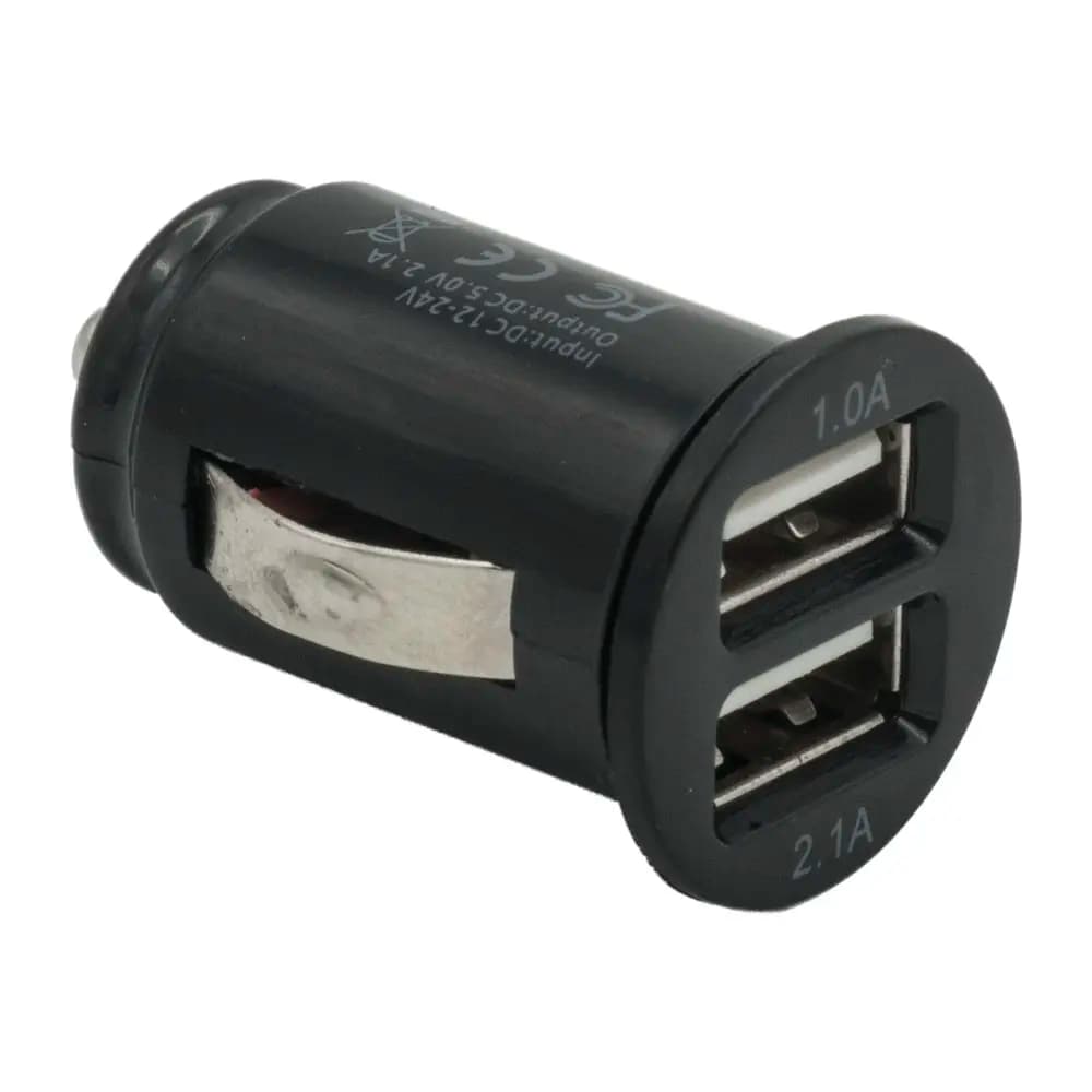 Car charger 2xUSB 2.1A compact black