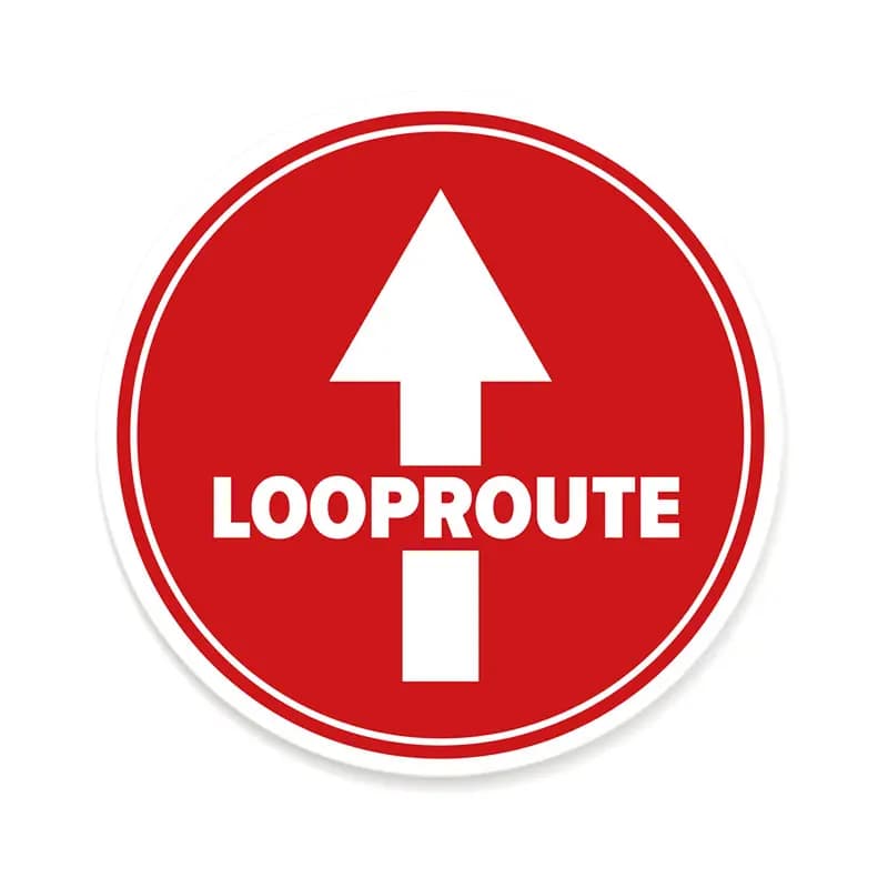 Bodenaufkleber rund rot "Spazierweg"