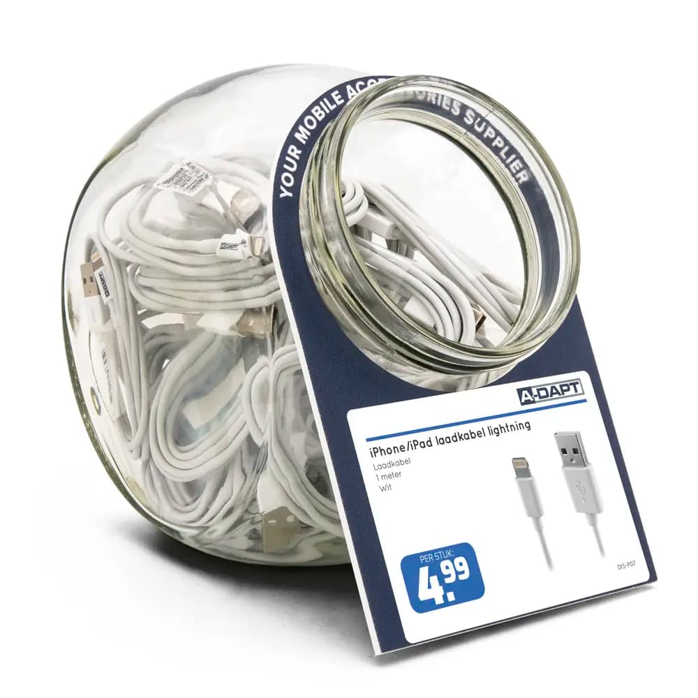 Glass jar charging cable Apple 8-pin white