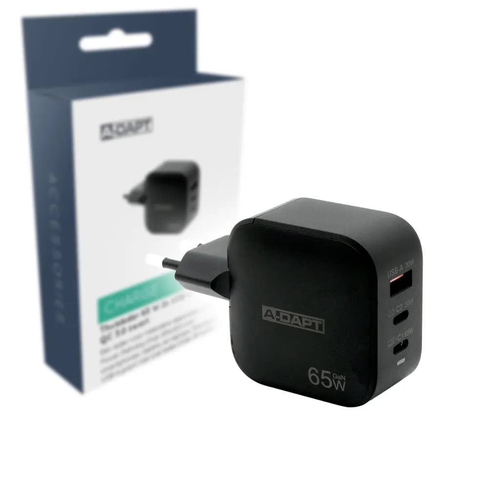 Thuislader 65 W 2x USB-C PD + USB QC 3.0 zwart
