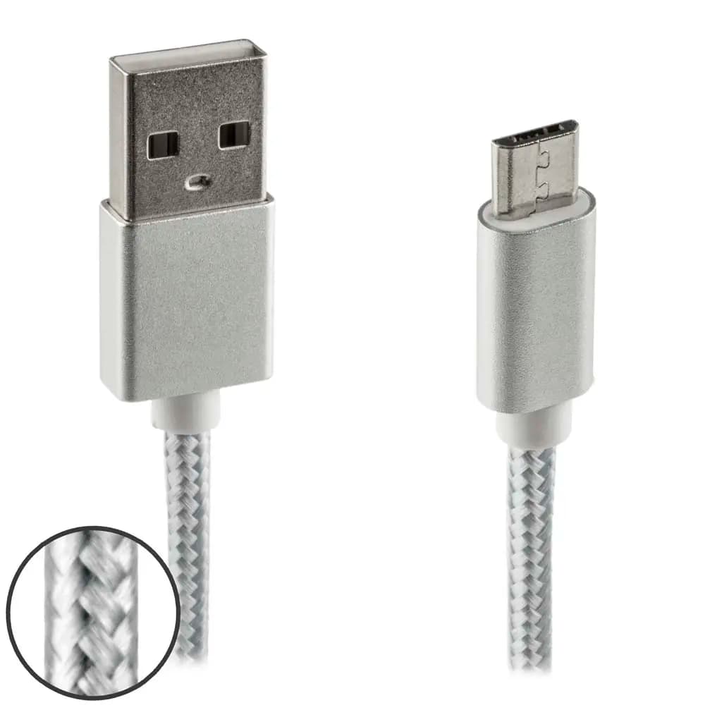 Data and charging cable Micro USB Nylon 2m silver