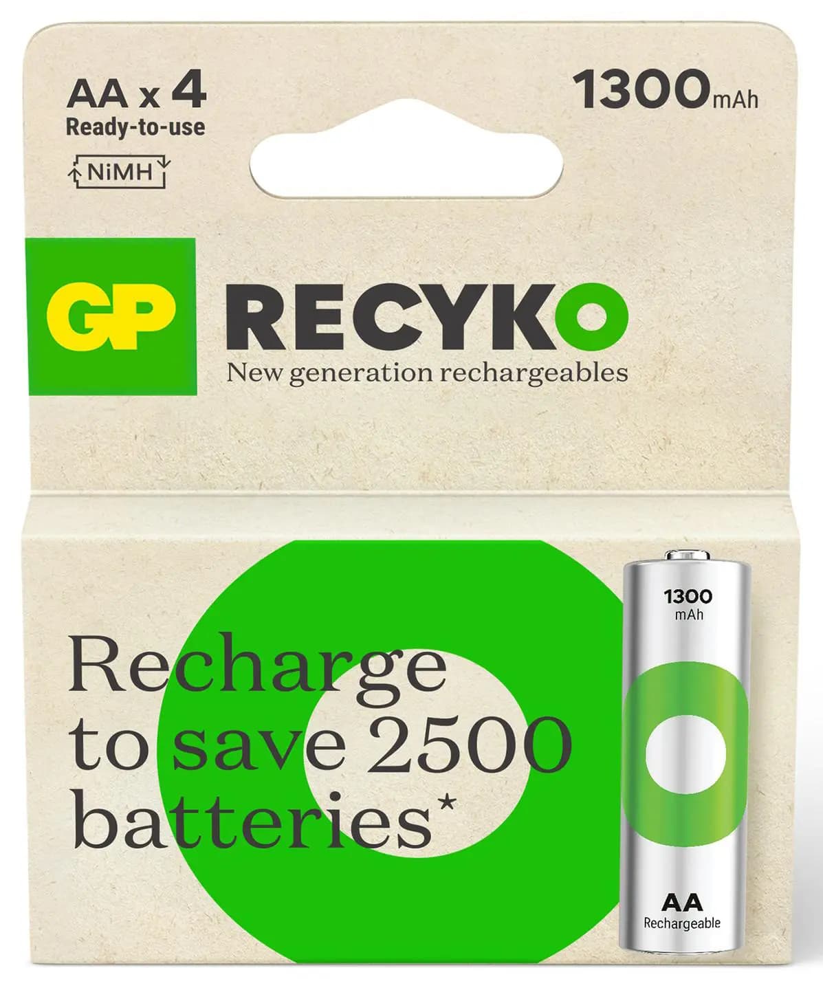 AA batterij Oplaadbaar GP NiMH 1300 mAh ReCyko 1,2V 4 stuks
