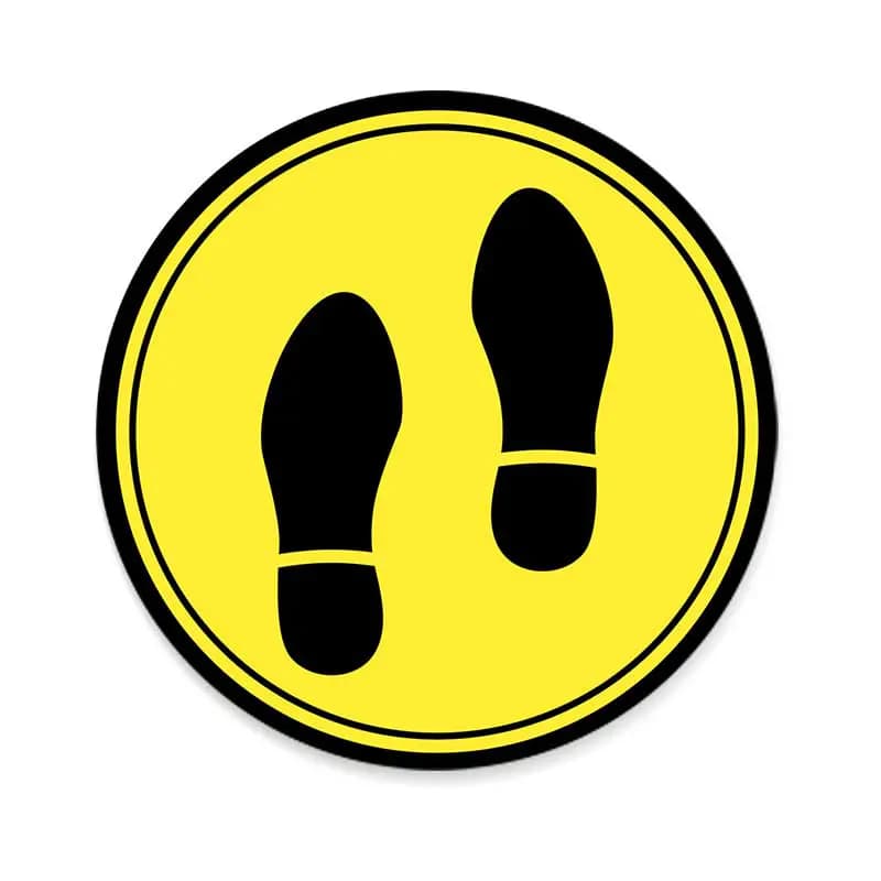 Bodenaufkleber rund gelb "Footsteps