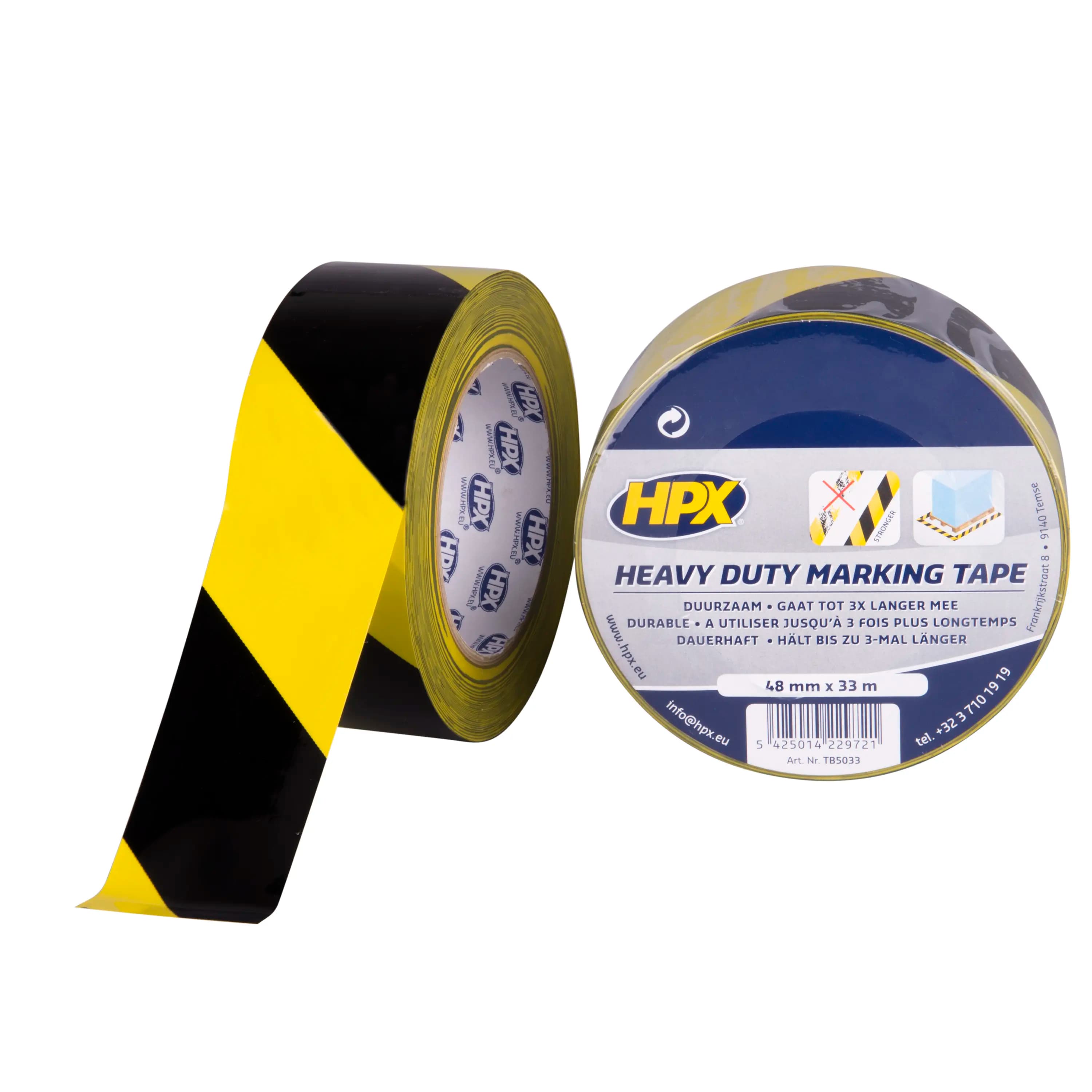Self-adhesive high quality marking tape - yellow/black 48mm x 33m