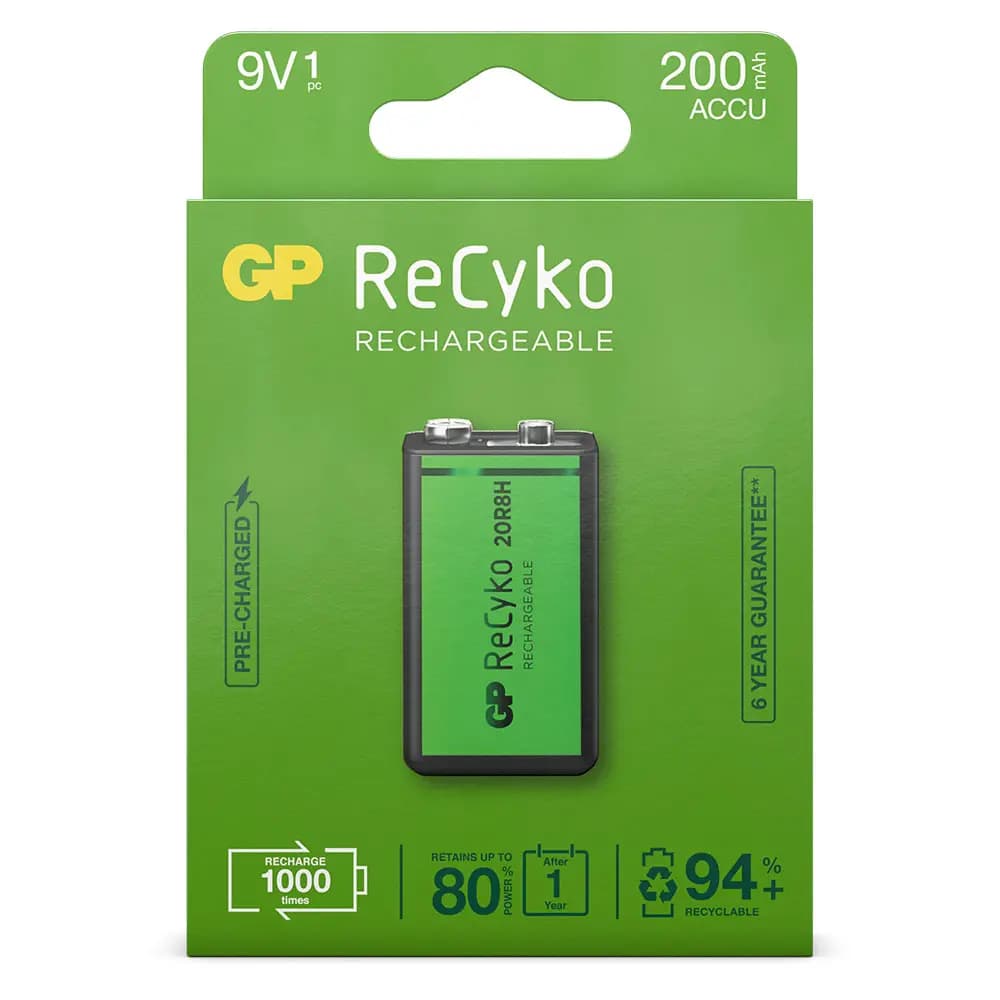 Oplaadbaar GP NiMH 200 mAh ReCyko 9V 1 stuk