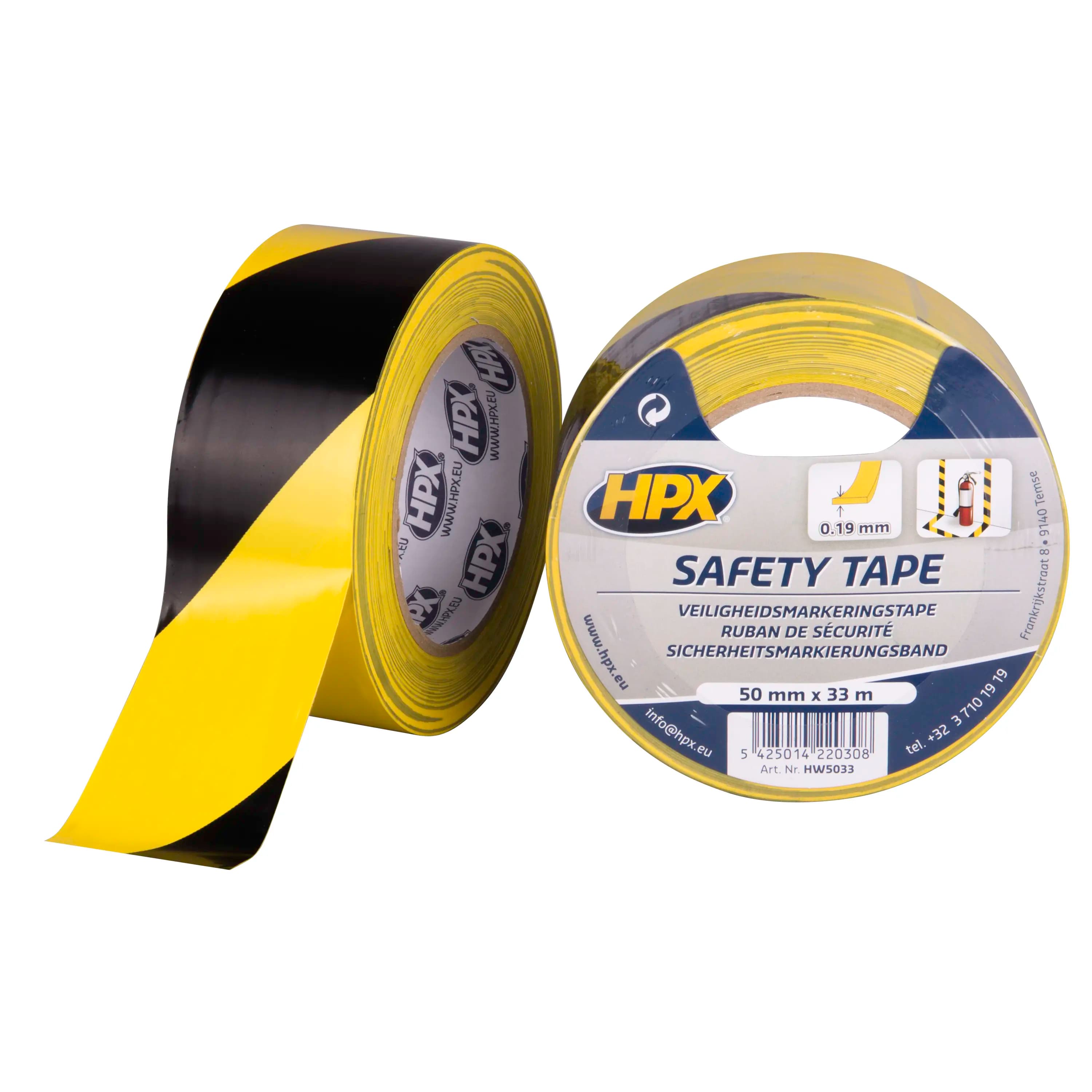Self-adhesive marking tape - yellow/black 50mm x 33m