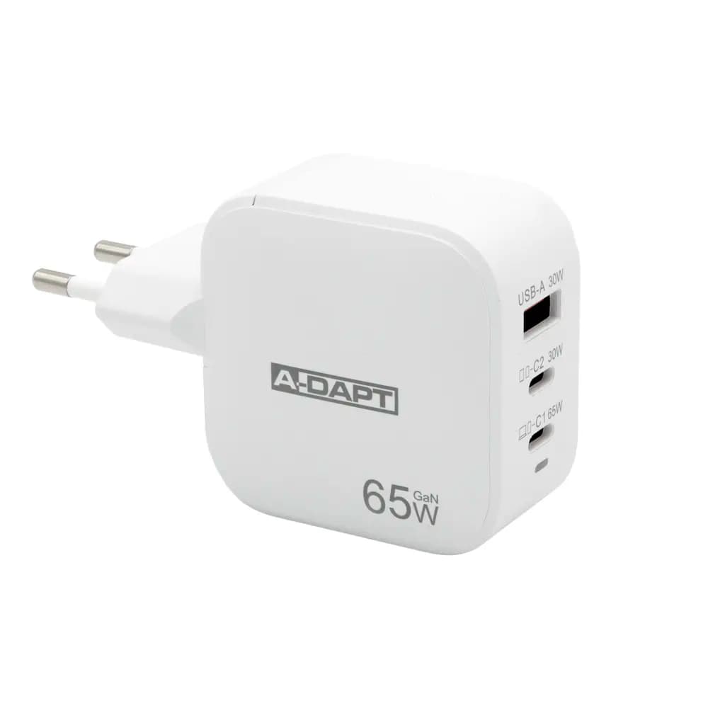 Thuislader 65 W 2x USB-C PD + USB QC 3.0 wit
