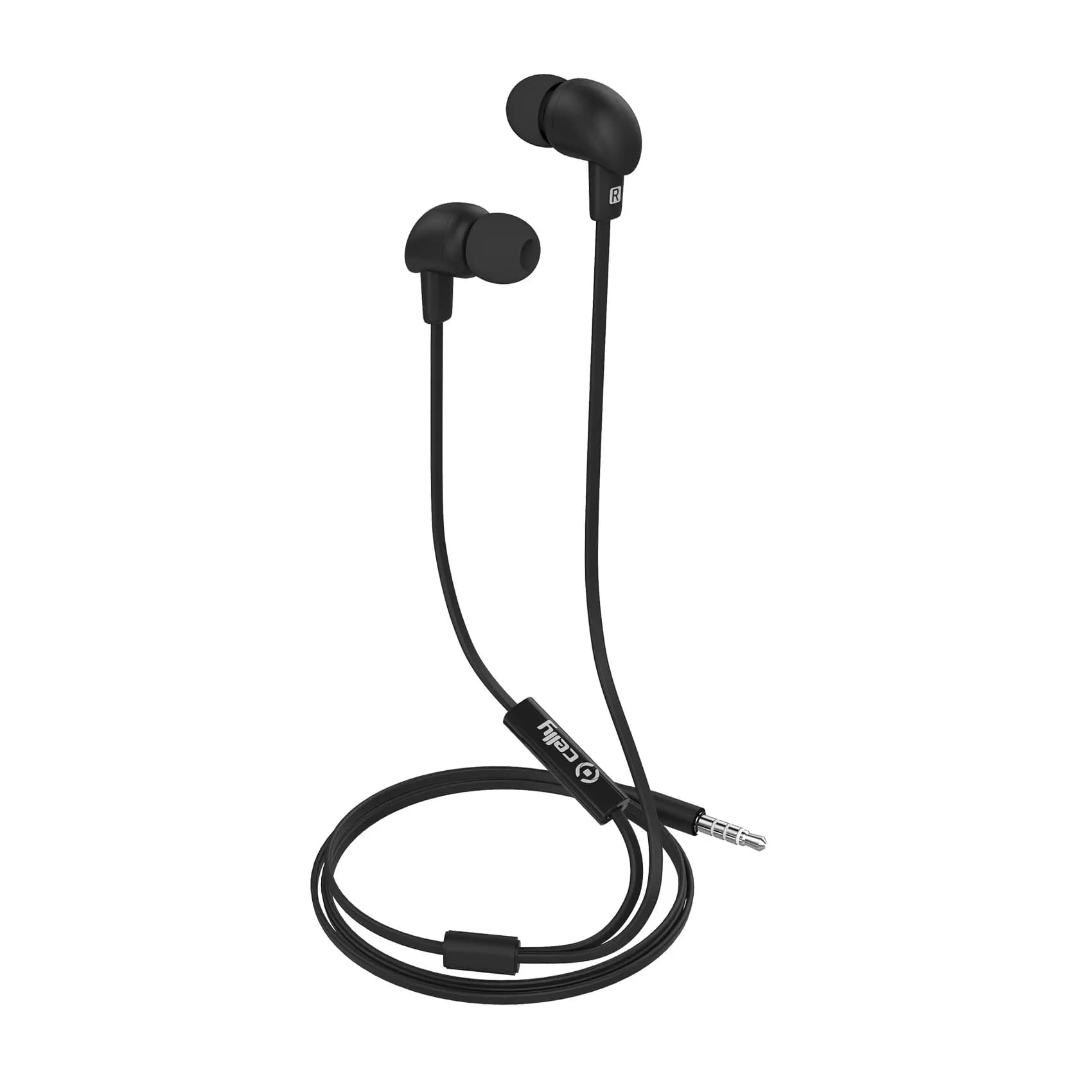 Stereo Earplugs Flat Cable Black