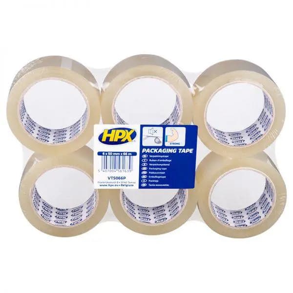 HPX Packaging tape flat pack 6 rolls - transparent 50 mm x 66 m