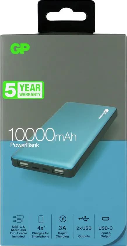 Power bank GP MP10MA teal 10,000 mAh 3 USB ports 3A Type C