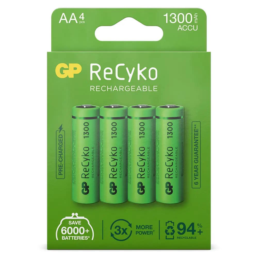 AA batterij Oplaadbaar GP NiMH 1300 mAh ReCyko 1,2V 4 stuks