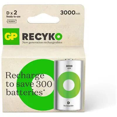 D Mono Battery Rechargeable GP NiMH 3000 mAh ReCyko 1.2V 2 pcs.