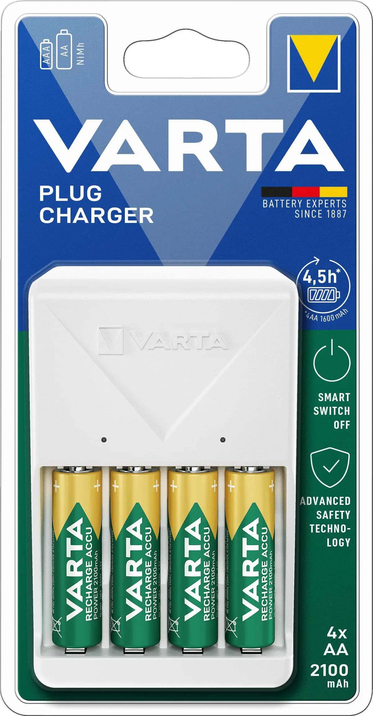 Varta Plug Charger + 4 x AA 2100mAh