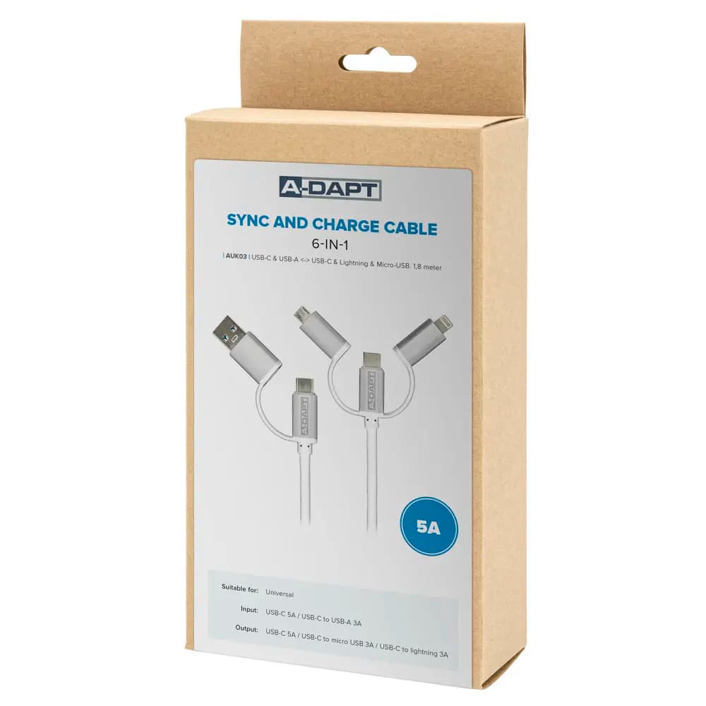 Data and Charging cable USB-C 6in1 white