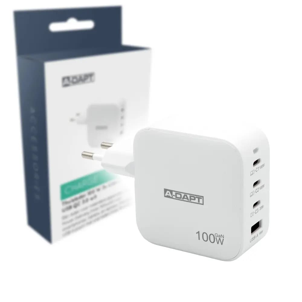 A-DAPT Home charger 100 W 3x USB-C PD + USB QC 3.0 white