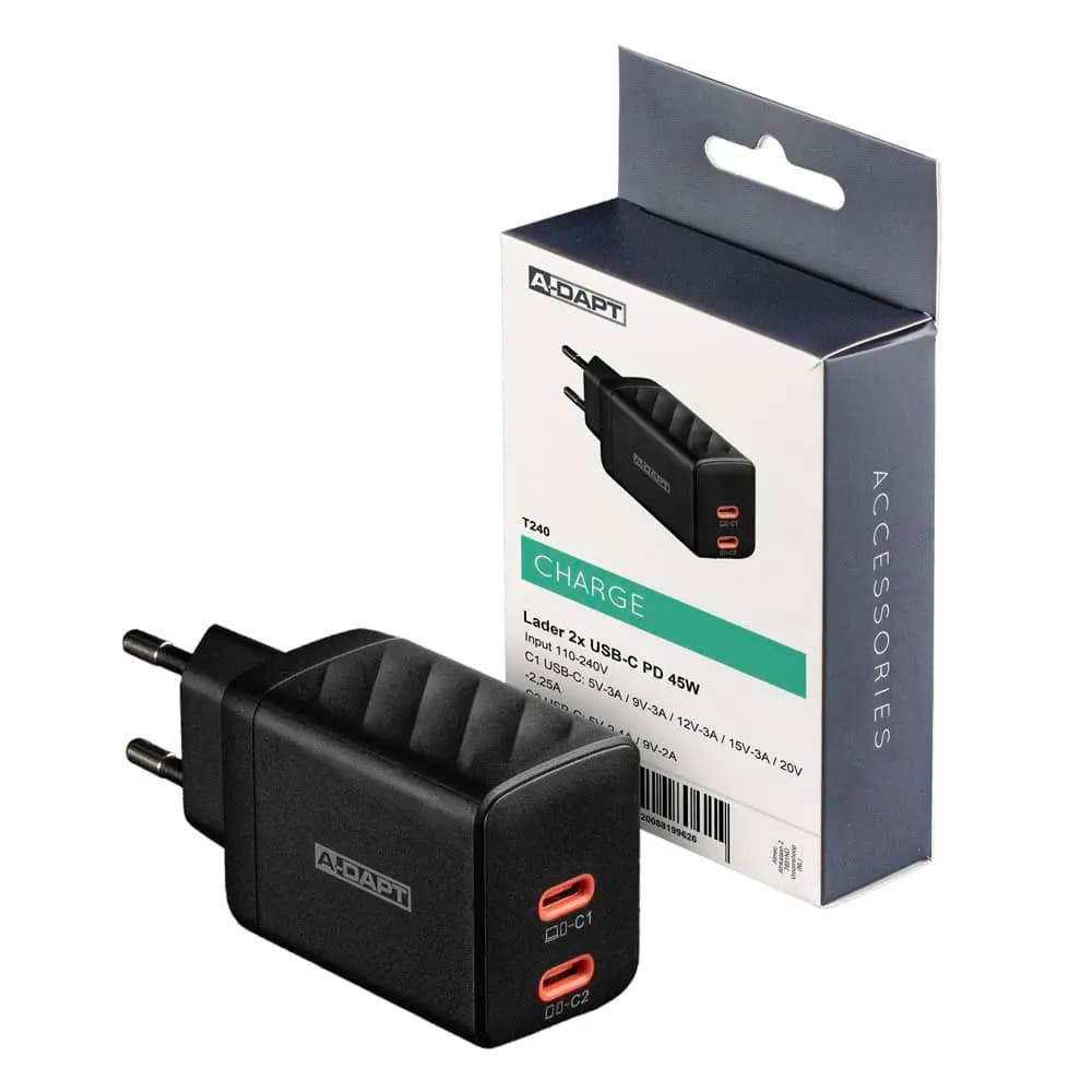 Home charger 45W 2x USB-C PD black