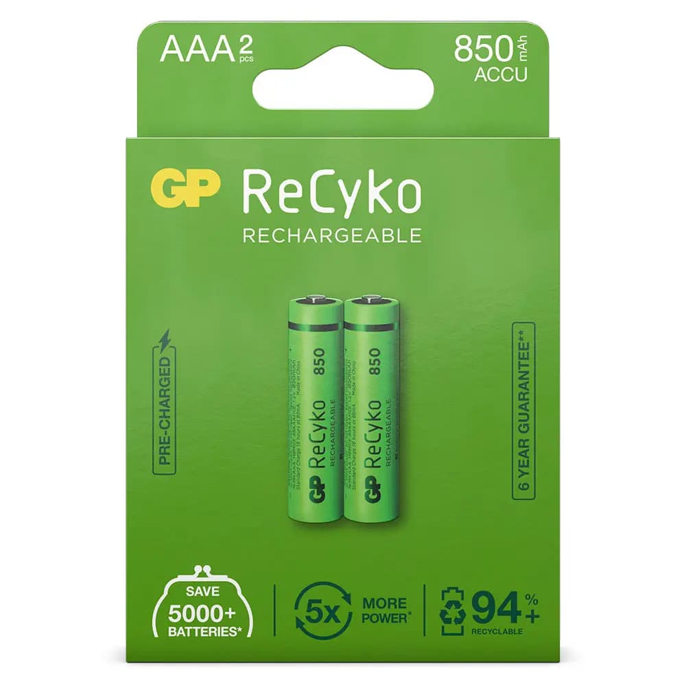 AAA batterij Oplaadbaar GP NiMH 850 mAh ReCyko 1,2V 2 stuks