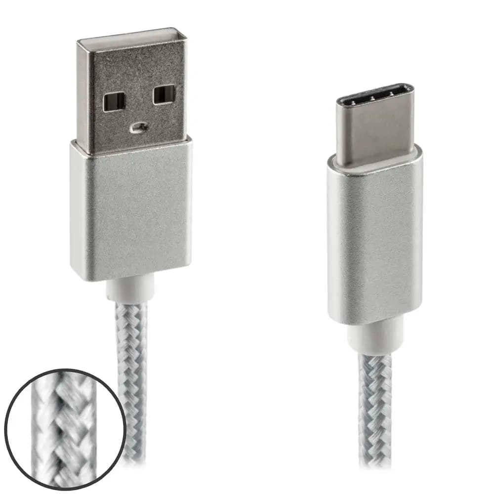 Data en laadkabel USB-C Nylon 2m zilver