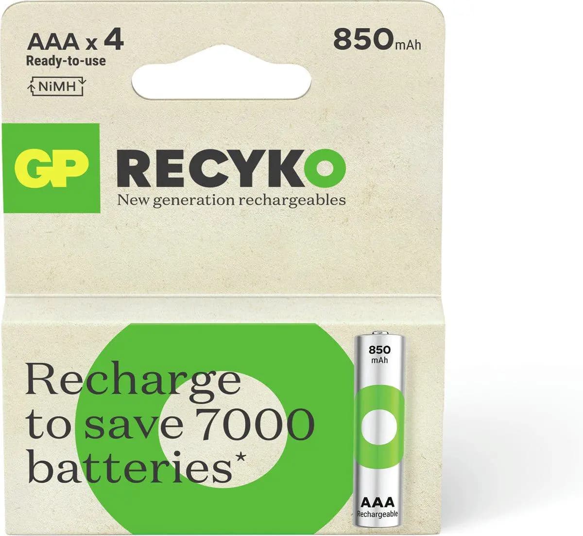 AAA Battery Rechargeable GP NiMH 850 mAh ReCyko 1.2V 4 pieces