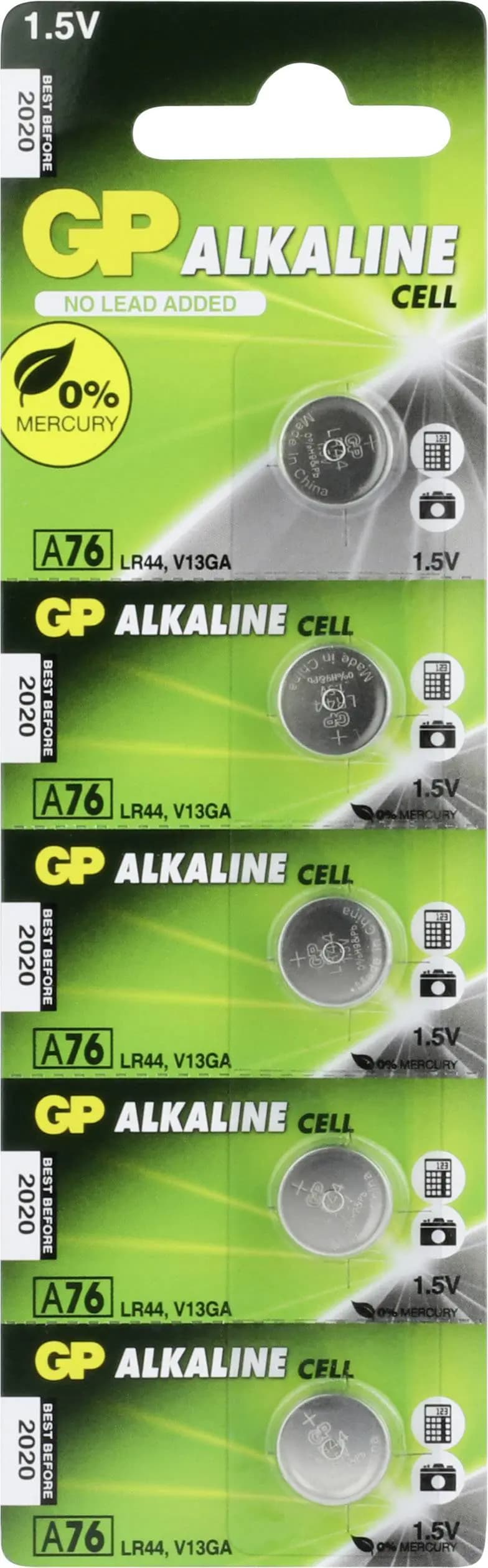 76A GP Alkaline coin cell LR44 1,5V 5 pcs.